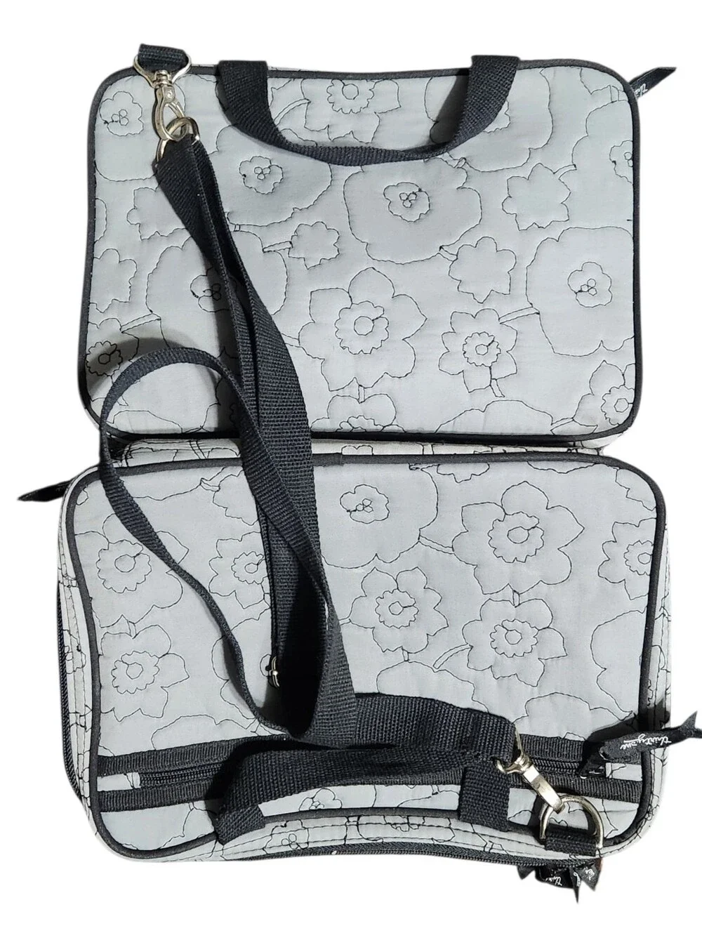 Thirty One Quilted Floral Crossbody Makeup Bag - Gray